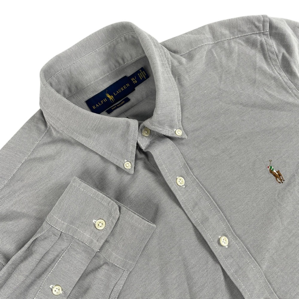 Ralph Lauren Shirt Mens XL Gray Knit‎ Oxford Flesh Pony Long Sleeve Button Down